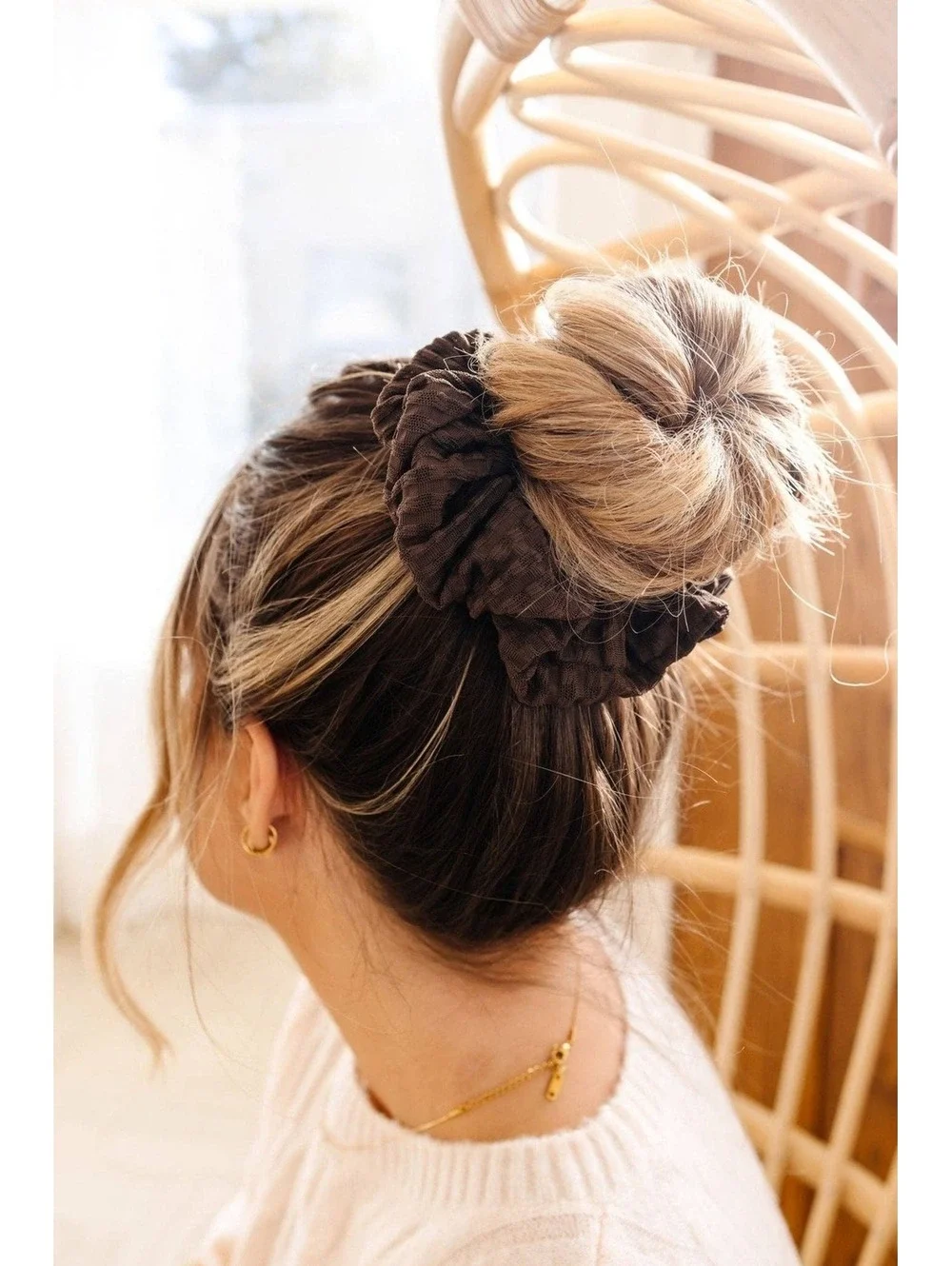 Andi Espresso Brown Textured Jumbo Hair Scrunchie